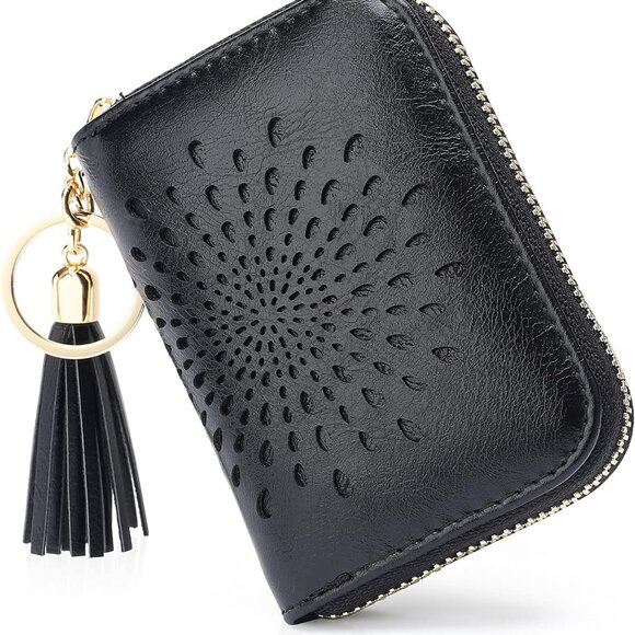 RFID Credit Card Holder Faux Leather Small Wallet for Women Black - Picture 1 of 5